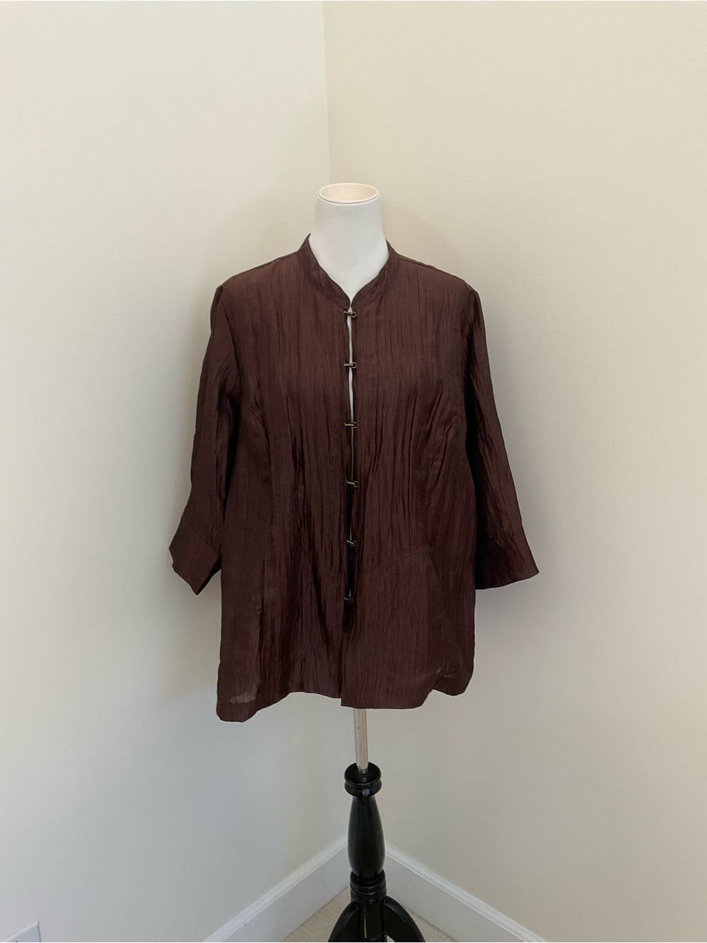 Citron Santa Monica Brown Crinkle Textured Linen Tunic Shirt